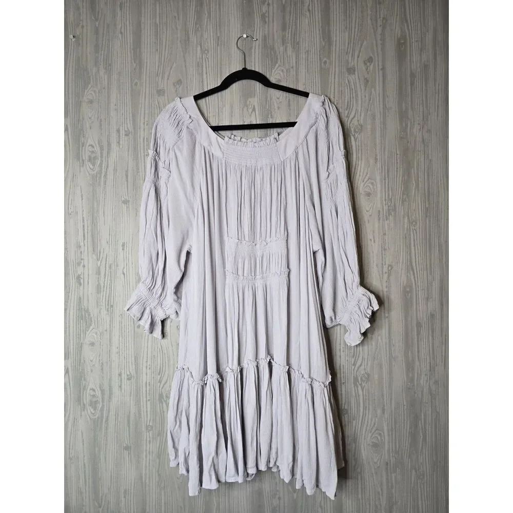 Free People Peasant Babydoll Dress Medium Light Gray - Picture 2 of 7